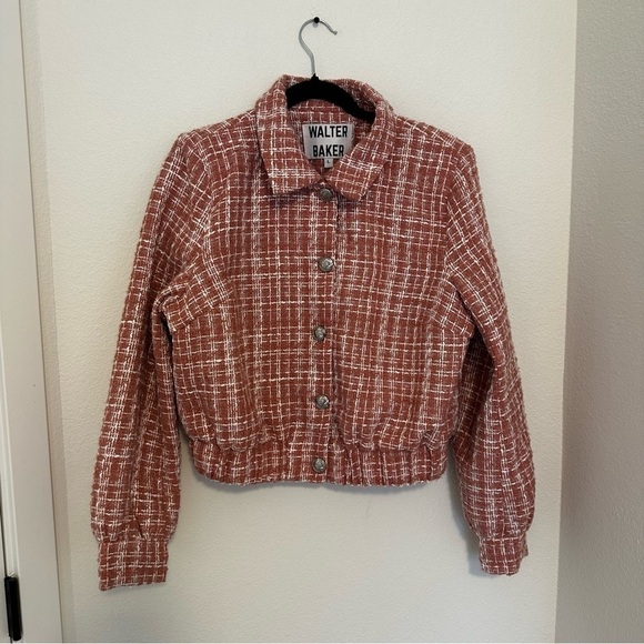 Walter Baker Nelly Tweed Buttoned Jacket Pink White Size Large Women’s Collared - Picture 3 of 12